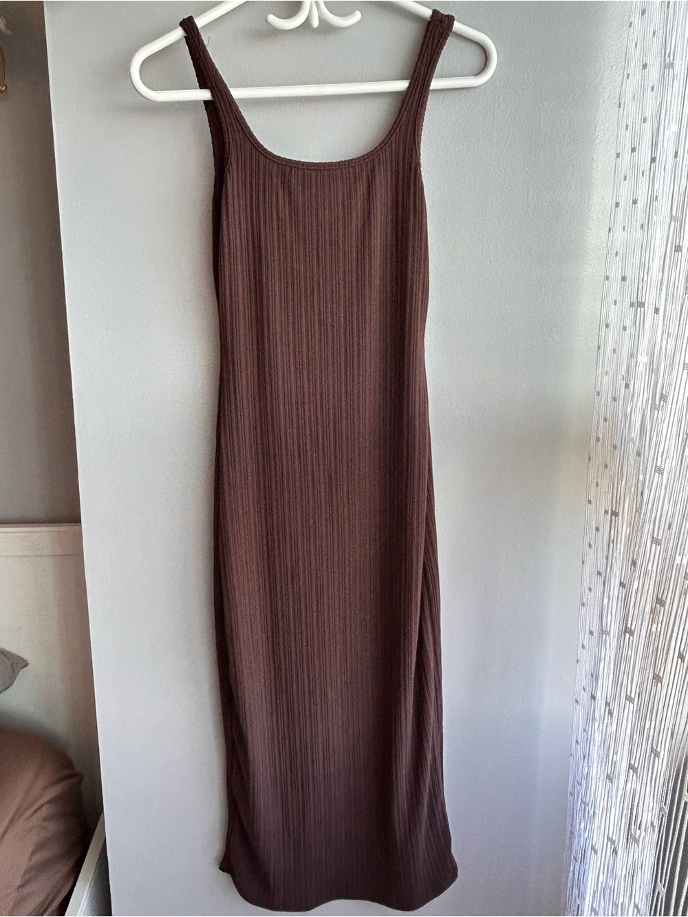Brown Ribbed Tank Midi Dress - Women